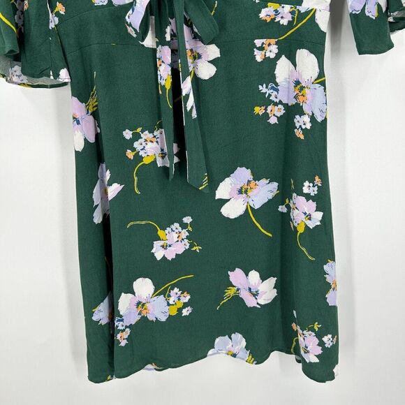 FREE PEOPLE All Yours Green White Floral Print Deep Plunge Mini Dress Size 0 - Picture 5 of 8
